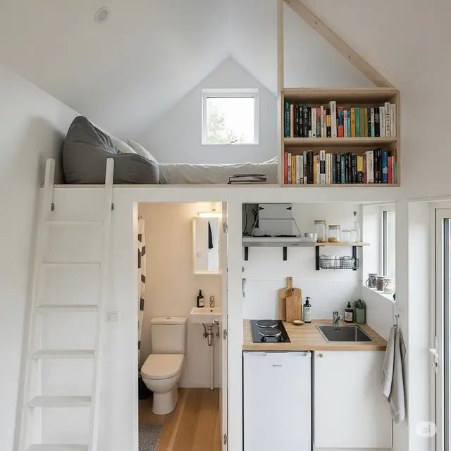 Desain Rumah 4x3 Sederhana dengan Mezzanine yang Cocok untuk Hunian Minimalis (Image by Gemini AI)