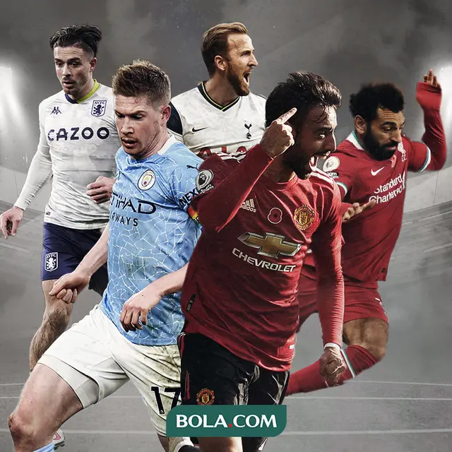 Bruno Fernandes, Kevin De Bruyne, Jack Grealish, Mohamed Salah, Harry Kane