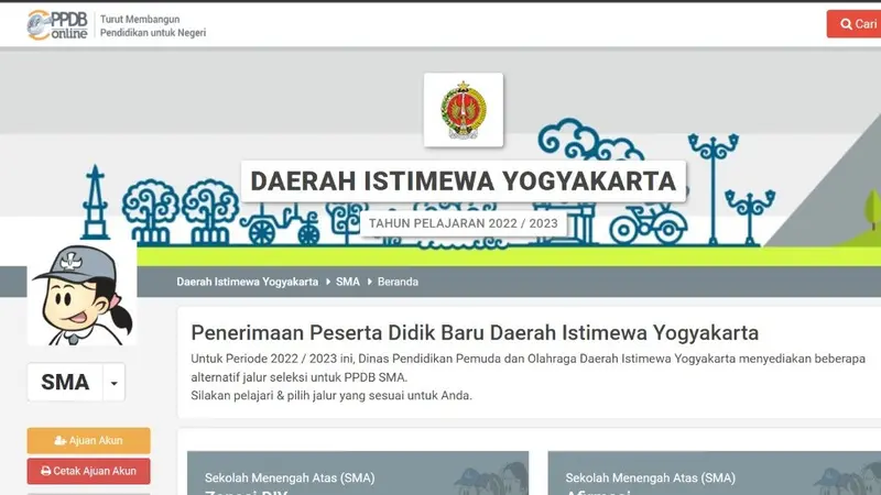 Pendaftaran Penerimaan Peserta Didik Baru Jogjakarta atau PPDB Jogja 2022 jenjang SMA/SMK.