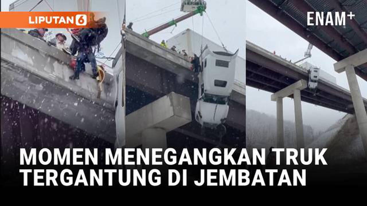 Momen Penyelamatan Pengemudi Truk yang Tergantung di Jembatan AS