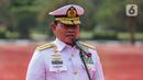 Pejabat lama Laksamana TNI Yudo Margono berbicara ke hadapan media upacara usai serah terima jabatan (Sertijab) di Mabes TNI, Cilangkap, Jakarta, Rabu (22/11/2023). (Liputan6.com/Faizal Fanani)