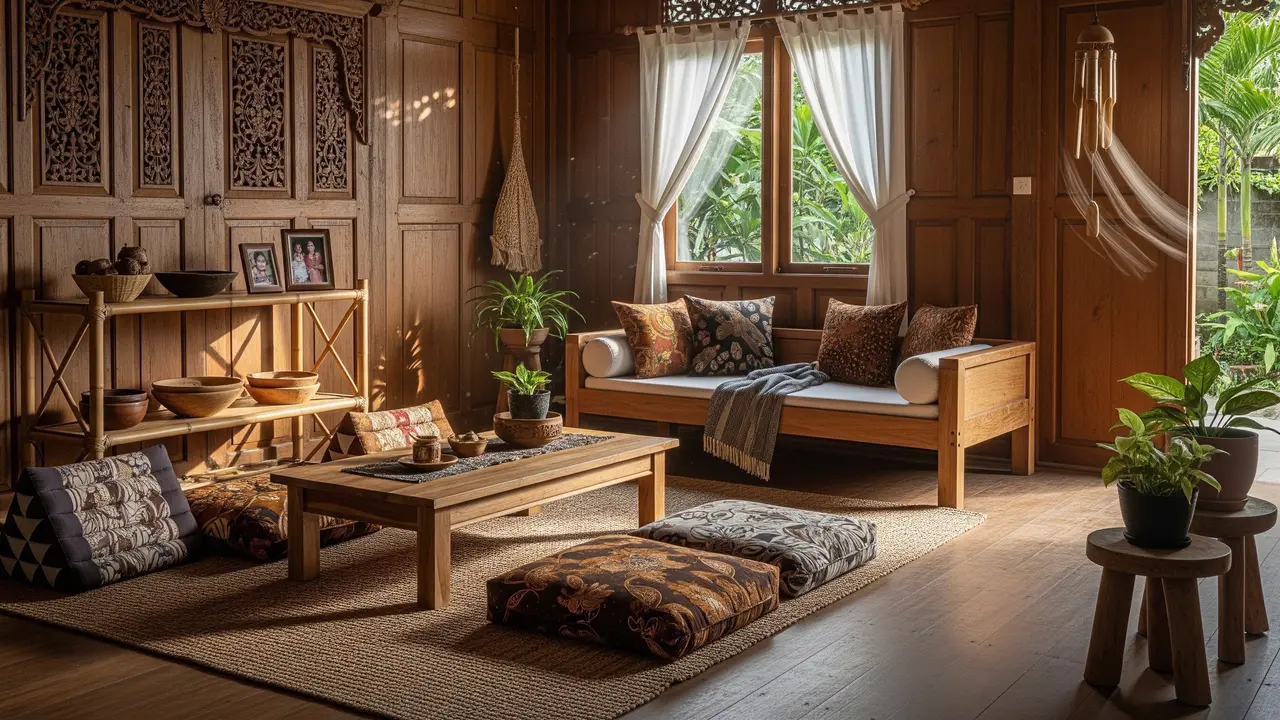 Model Ruang Tamu Rumah Kampung dengan Nuansa Kayu