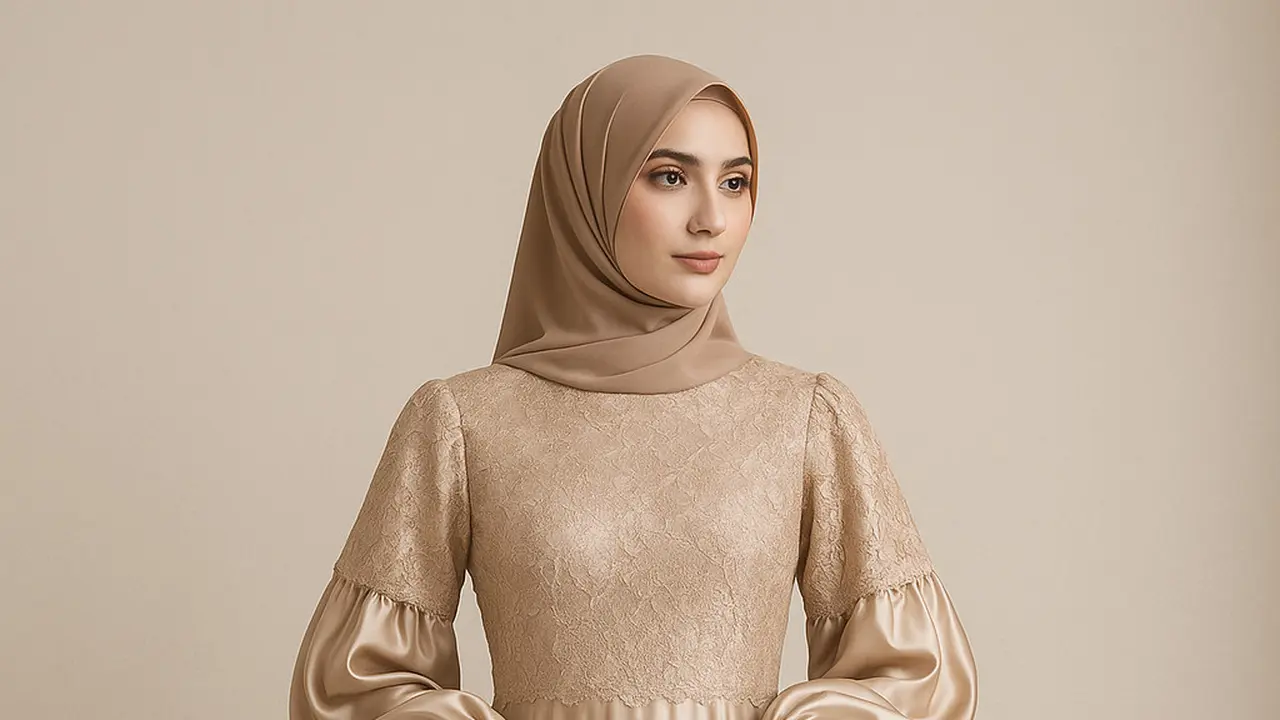 Model Gamis Brokat Kombinasi Satin untuk Wanita Berhijab Syar’i