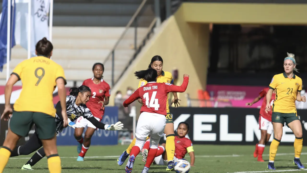 Timnas Indonesia Putri Vs Timnas Australia Putri di Piala Asia Putri 2022.