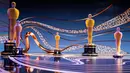 Penampakan panggung Academy Awards atau Oscar 2019 di Hollywood, California, AS, Sabtu (23/2). Oscar 2019 akan berlangsung pada Minggu (24/2/2019) malam atau Senin (25/2/2019) pagi waktu Indonesia. (Photo by Charles Sykes/Invision/AP)