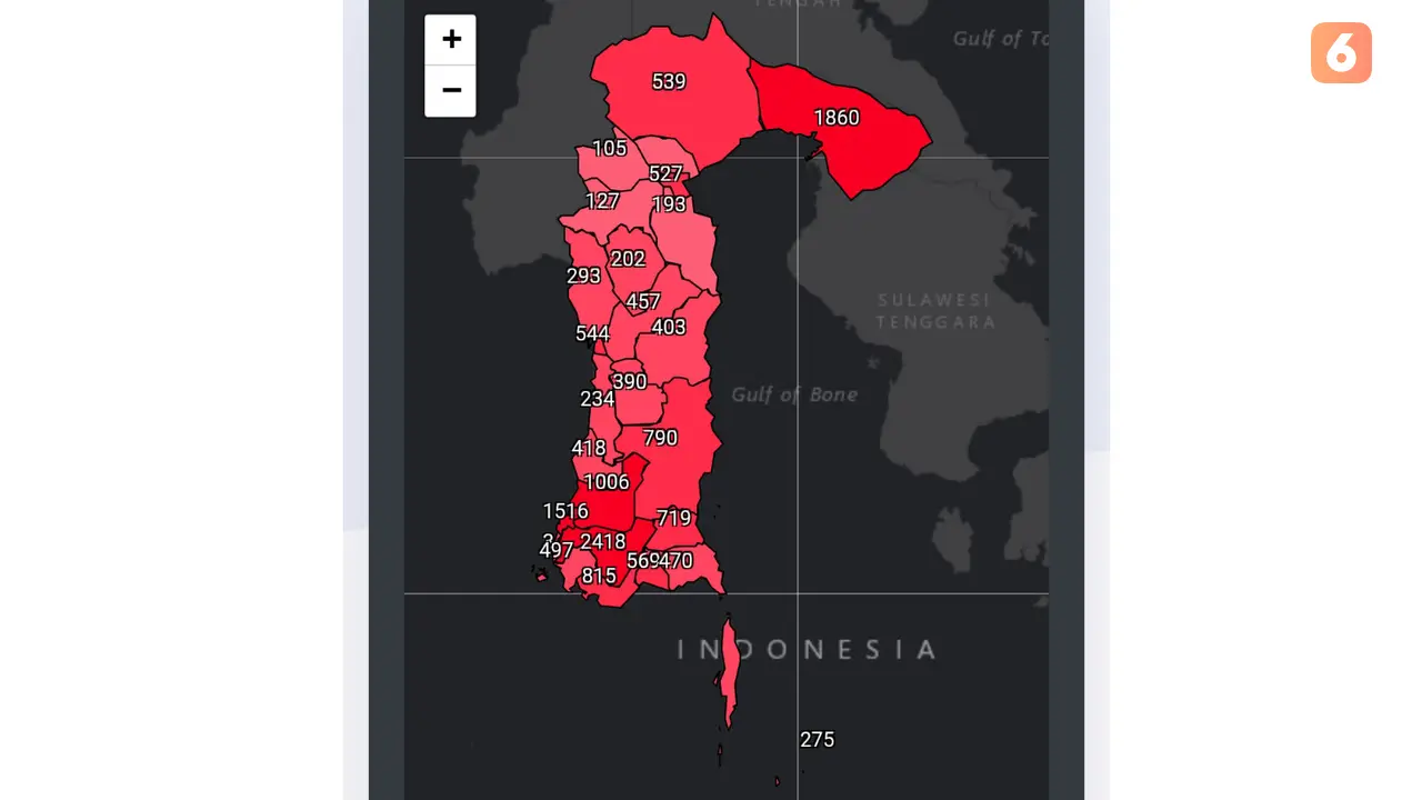 Peta sebaran covid-19 di Sulsel (Liputan6.com/Fauzan)