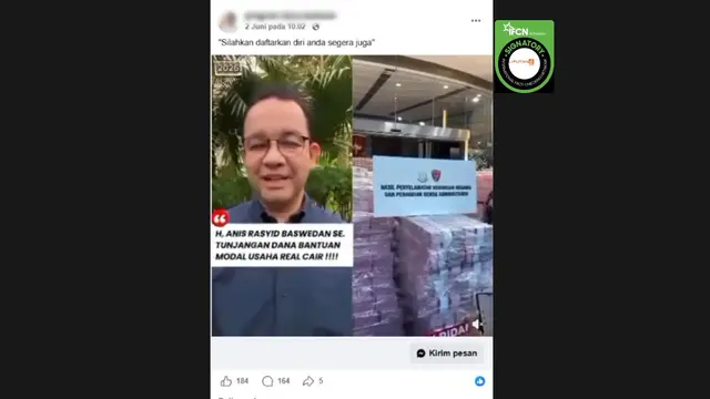 Cek Fakta: Tidak Benar Video Anies Baswedan Sampaikan Dana Bantuan Modal Usaha