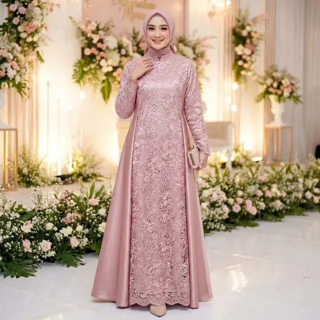 Gamis Lapis Brokat Full Bagian Depan (Gemini AI)
