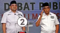 Paslon wali kota dan wakil wali kota Makassar nomor urut 2, Munafrdi Arifuddin-Abd Rahman Bando (Appi-Rahman) saat debat Pilkada. (Istimewa)