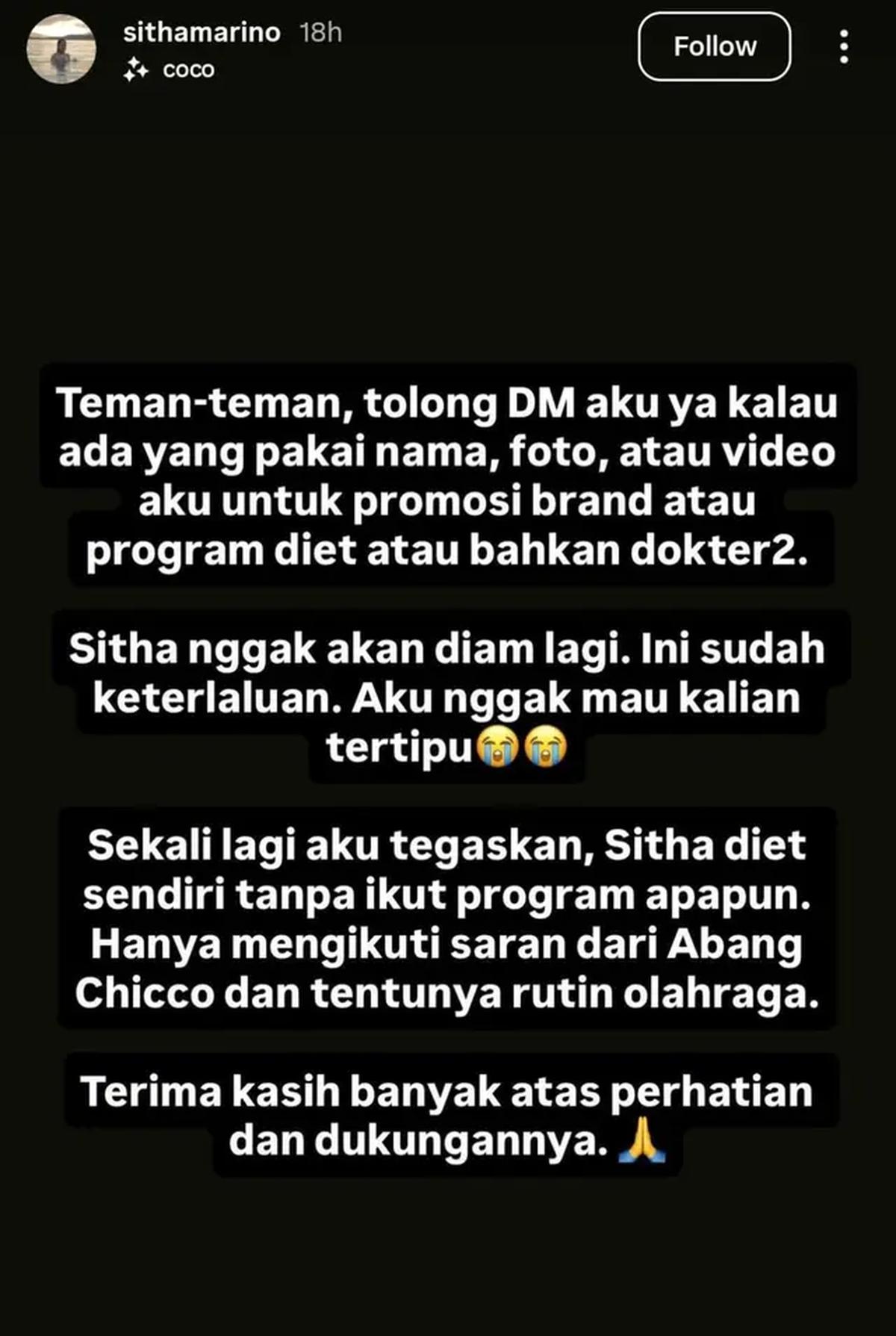 Potret Sitha Marino Setelah Berhasil Diet/Instagram/@sithamarino