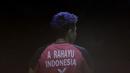 Pebulutangkis Indonesia, Apriyani Rahayu, saat melawan wakil Jepang, Ayako Sakuramoto/Yukiko Takahata pada Indonesia Open 2019 di Istora, Jakarta, Selasa (16/7). Pasangan Indonesia menang 21-15, 21-16. (Bola.com/M Iqbal Ichsan)