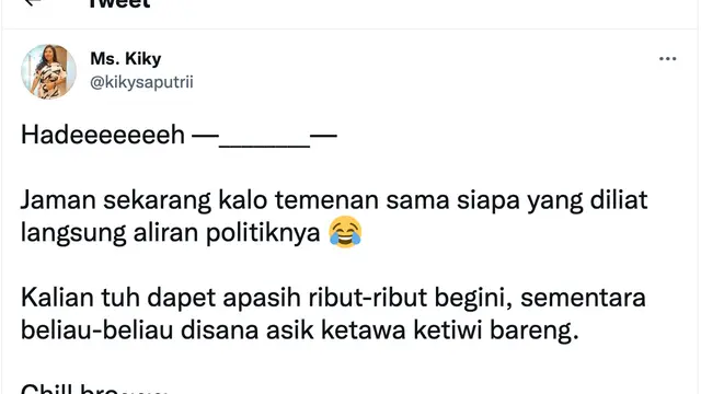 Unggahan Kiky Saputri. (Foto: Dok. Twitter @kikysaputrii)