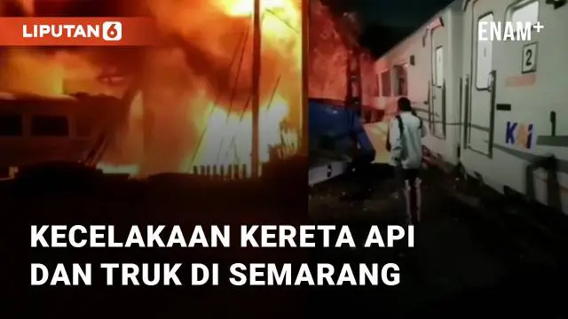 Kereta Api Brantas jurusan Jakarta-Blitar menabrak truk, Selasa (18/7/2023). Kejadian tersebut berada di jembatan Jl. Madukoro, Semarang, Jawa Tengah
