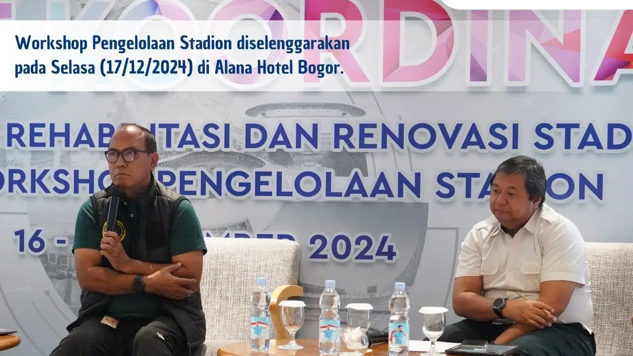 Rapat Koordinasi Rehabilitasi dan Renovasi Stadion serta Workshop Pengelolaan Stadion di Alana Hotel Bogor pada Selasa (17/12/2024).