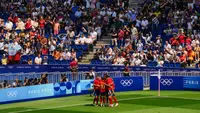 Pemain Spanyol merayakan gol Marc Pubill ke gawang Uzbekistan pada sepak bola Olimpiade Paris 2024. (Dok Paris 2024)