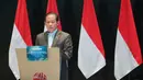 Menteri Lingkungan Hidup, Hanif Faisol Nurofiq hadir langsung dalam seremoni peluncuran perdagangan karbon internasional di Bursa Efek Indonesia di Jakarta. (BAY ISMOYO/AFP)