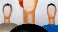 Dalam foto handout  yang dirilis oleh The Art Newspaper Russia pada hari Kamis, 10 Februari 2022, sebuah fragmen lukisan "Three Figures" karya Anna Leporskaya setelah aksi vandalisme terjadi pada 7 Desember 2021 di The Yeltsin Center di Yekaterinburg, Rusia. (The Art Newspaper Russia via AP)