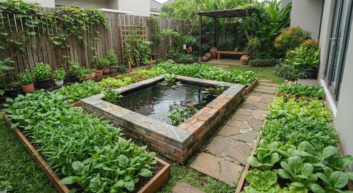 Kolam Persegi di Tengah Bedeng Sayur (AI Generated)