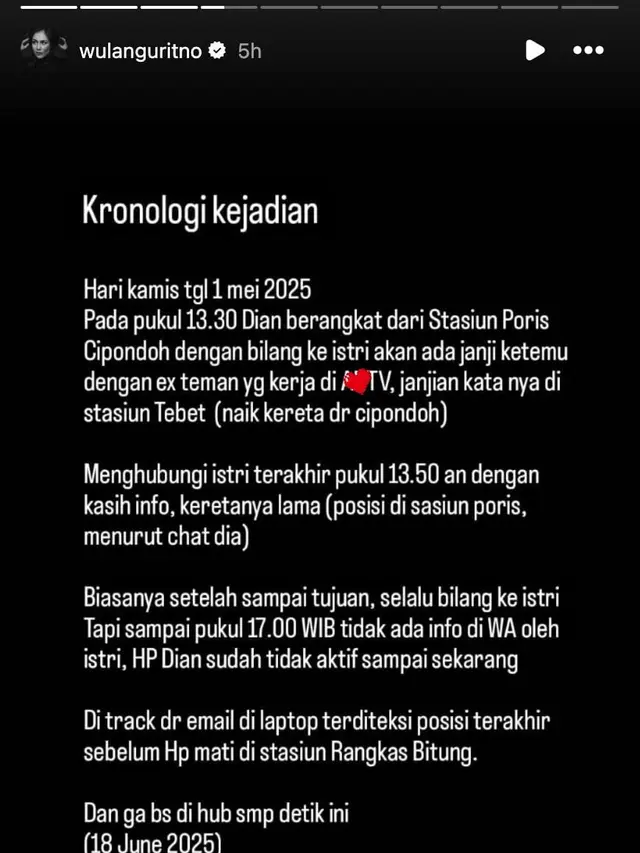 Unggahan Wulan Guritno. (Foto: Dok. Instagram @wulanguritno)