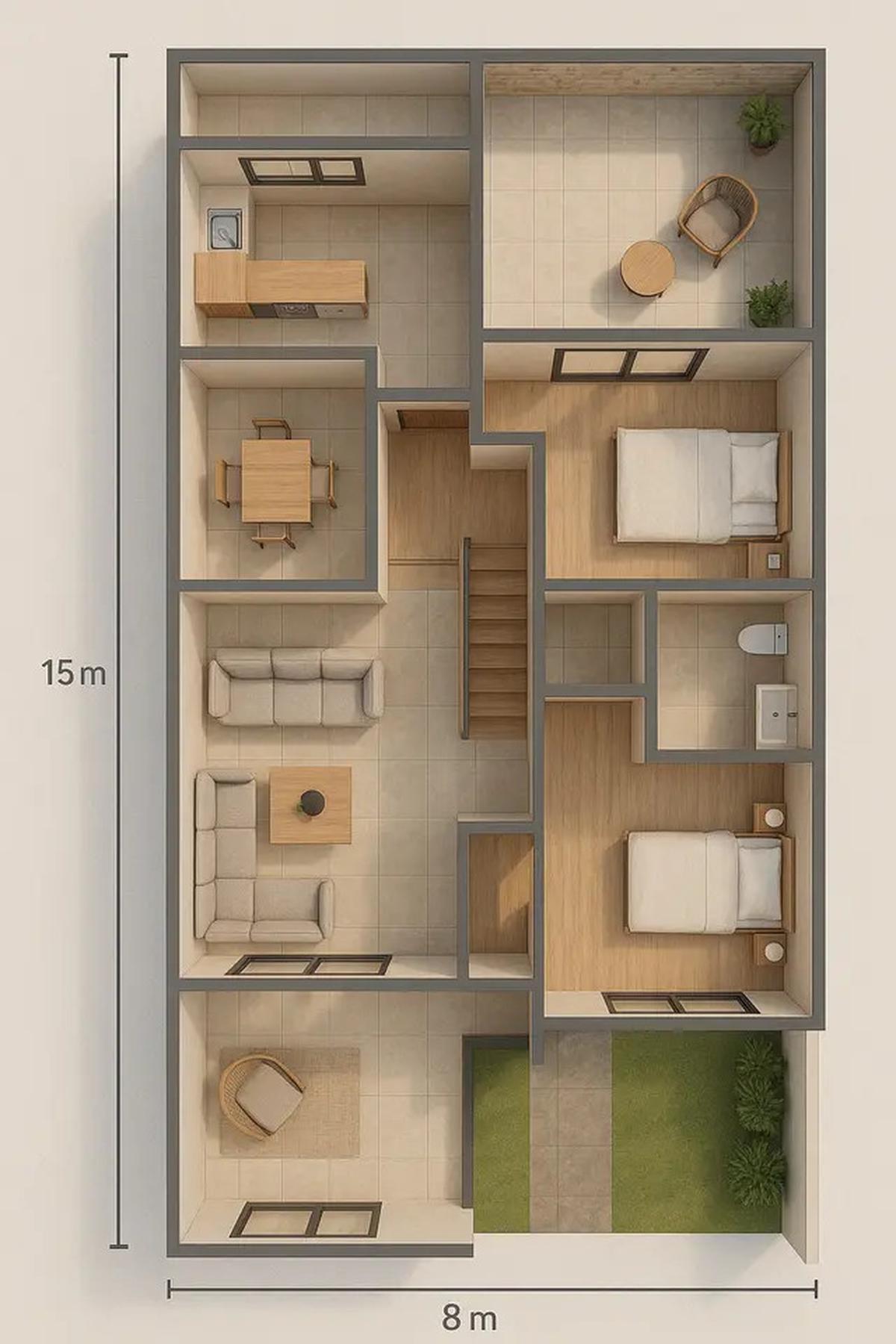 5 Desain Denah Rumah Mewah Ukuran 8x15 m, Bisa Jadi Referensi