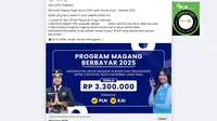 Tangkapan layar klaim link pendaftaran magang berbayar 2025 di Facebook.