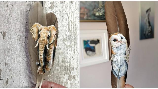 6 Potret Lukisan di Bulu Burung Ini Unik, Gambarkan Hewan dengan Detail