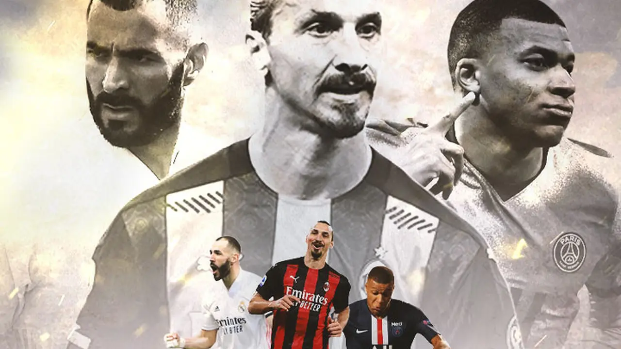 Ilustrasi - Karim Benzema, Zlatan Ibrahimovic, Kylian Mbappe