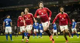 Le joueur de Manchester United, Harry Maguire, a célébré le but gagnant de son équipe contre Ipswich Town en Premier League 2024/2025 à Old Trafford, Manchester, Angleterre, jeudi 27/02/2025). (AP Photo / Dave Thompson)