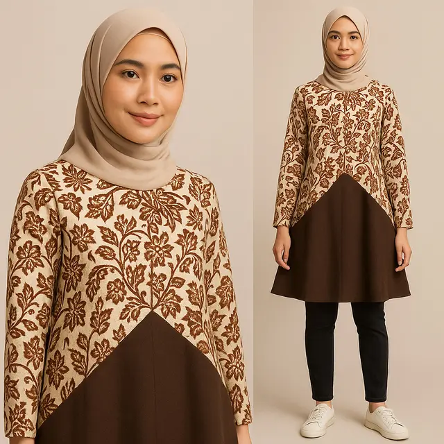 Model Tunik Batik Kombinasi 2 Warna/Ilustrasi gambar AI