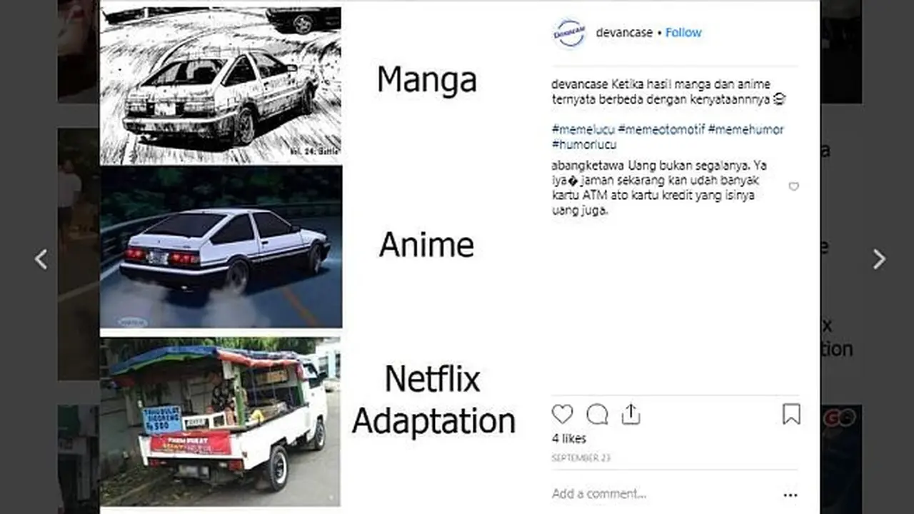 Berbagai hal bisa dijadikan Meme menarik, tidak terkecuali yang berkaitan dengan otomotif.