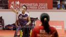Atlet bulu tangkis Asian Para Games Indonesia melakukan latihan di Istora, GBK, Jakarta, Jumat (05/10/2018). Indonesia memasang target tinggi yaitu meraih empat medali emas. (Bola.com/M Iqbal Ichsan)