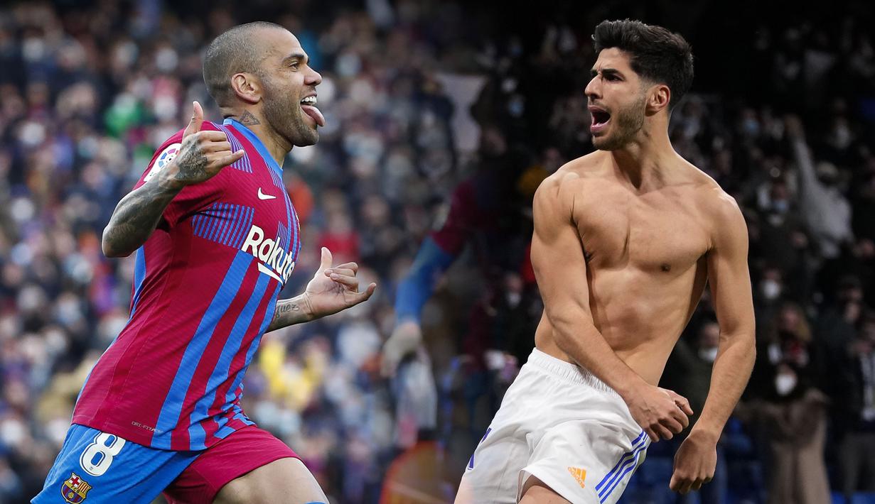 Barcelona dan Real Madrid berhasil memetik poin tiga di laga lanjutan Liga Spanyol. Blaugrana sukses membungkam juara bertahan Atletico Madrid dengan skor 4-2 sementara Los Blancos semakin kokoh di posisi puncak lewat gol tunggal yang dicetak oleh Marco Asensio. (Foto Kolase: AFP dan AP/)