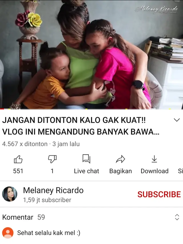 Unggahan Melaney Ricardo. (Foto: YouTube Melaney Ricardo)