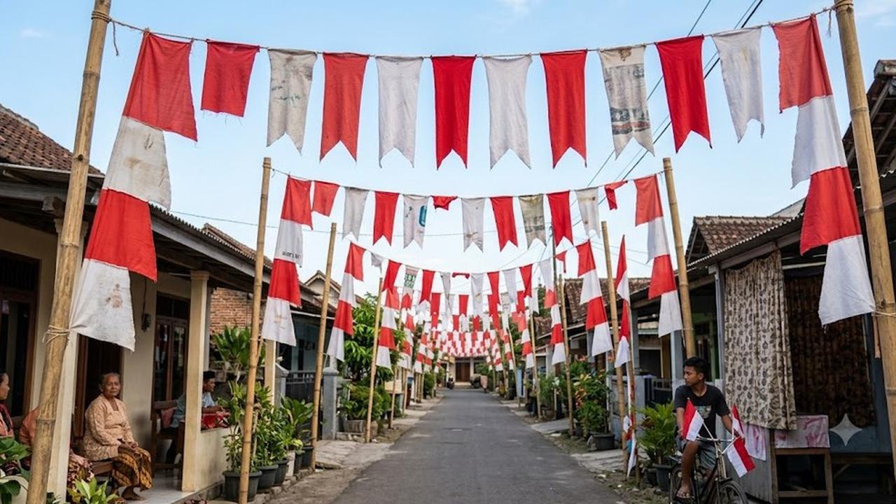 Ide Hiasan Jalan Kampung 17 Agustus dengan Barang Bekas yang Hemat Biaya (AI Generated)