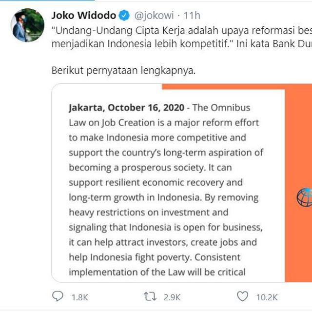 Cuitan Jokowi Soal Dukungan Bank Dunia Terhadap Omnibus Law Viral News Liputan6 Com