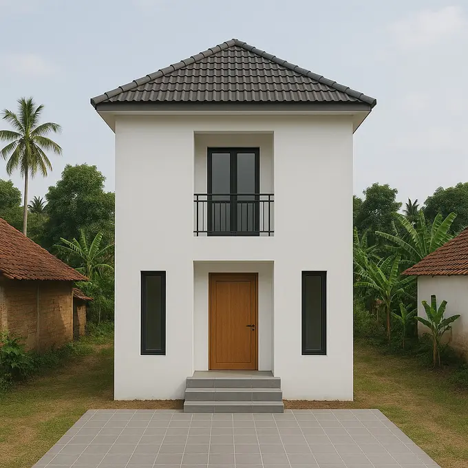 Desain Rumah Minimalis 5x7 Meter 2 Lantai di Desa dengan Model Japandi/via ChatGPT