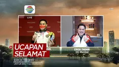 Berita video ucapan selamat dari anggota IOC yang juga Menteri BUMN, Erick Thohir, kepada Eko Yuli Irawan, atlet angkat besi Indonesia peraih medali perak Olimpiade Tokyo 2020, Minggu (25/7/2021).