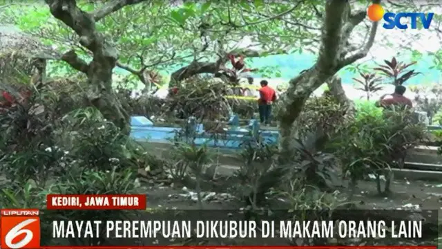 Sesosok jenazah perempuan ditemukan di makam orang lain, di area pemakaman umum Desa Tegowangi, Kediri.