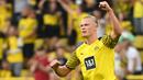Bintang muda andalan Borussia Dortmund, Erling Haaland dinobatkan sebagai penyerang terbaik Liga Champions musim 2020/2021. Haaland mendapatkan nilai 202 poin mengalahkan Kylian Mbappe dan Robert Lewandowski. (Foto: AFP/Ina Fassbender)