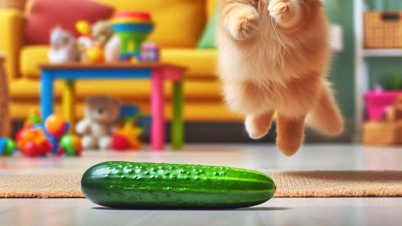 Ilustrasi Kucing Takut Mentimun