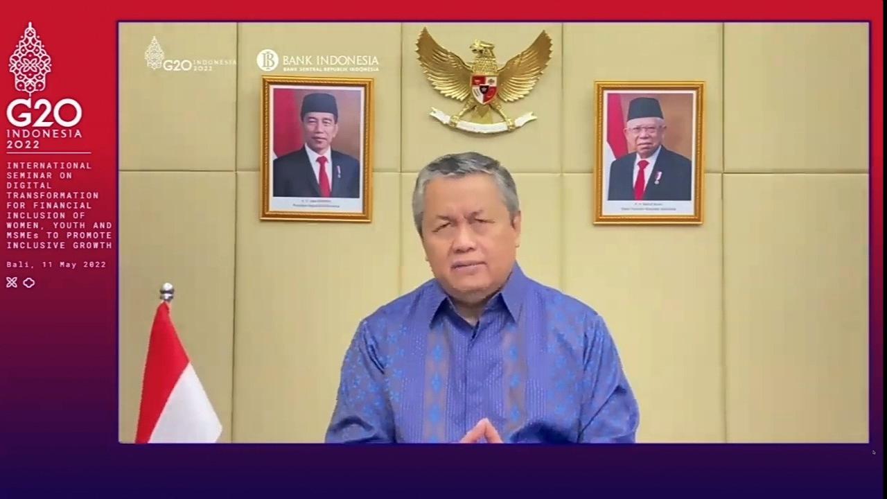 Gubernur Bank Indonesia Perry Warjiyo dalam International Seminar on Digital Transformation for Financial Inclusion of Women, Youth, dan MSMEs to Promote Inclusive Growth, Rabu (11/5/2022).