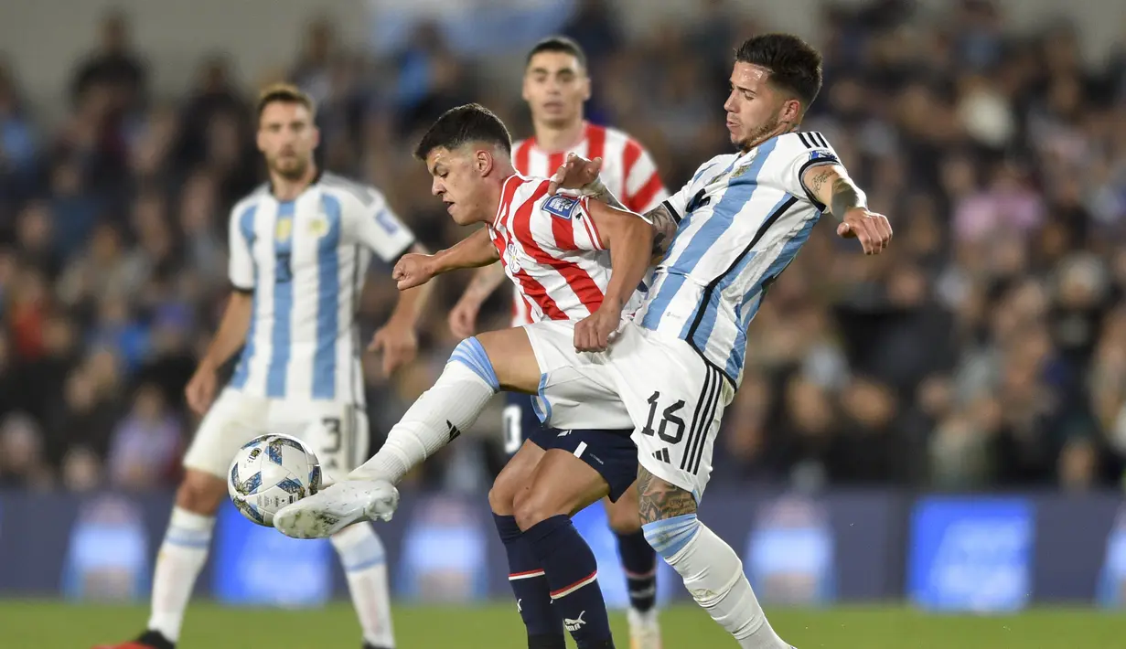 Pasukan Lionel Scaloni menang lewat gol Nicolas Otamendi pada menit ke-3. (AP Photo/Natacha Pisarenko)