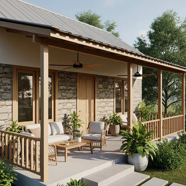 Model Rumah Minimalis Sederhana dengan Teras Memanjang Khas Rumah Desa (AI)