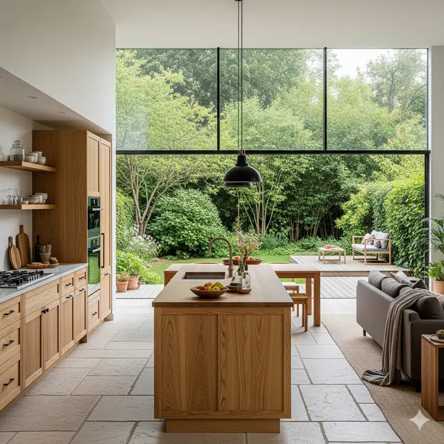Inspirasi Desain Dapur Terbuka Menyatu dengan Taman Belakang. Gemini