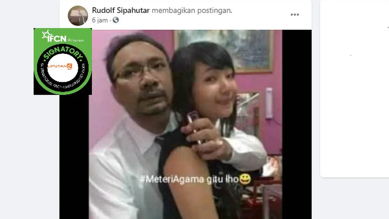 Cek Fakta Liputan6.com menelusuri klaim foto Menteri Agama sedang bersama perempuan