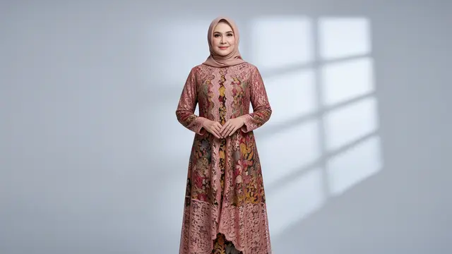 Gamis Batik Brokat Full Brokat dengan Motif Halus