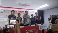 Suasana konferensi pers Indonesia Open 2023 di Istora Gelora Bung Karno, Jakarta, Senin (12/6/2023) siang WIB. (Bola.com/Hery Kurniawan)