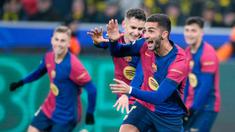 Barcelona berjuang keras untuk mendapat hasil maksimal di kandang Borussia Dortmund pada matchdy enam Liga Champions di Stadion Signal Iduna Park, Dortmund, Kamis (12/12/2024). (AP Photo/Martin Meissner)