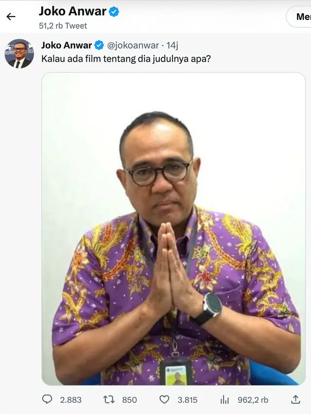 Unggahan Joko Anwar soal Rafael Alun Trisambodo. (Foto: Dok. Twitter @jokoanwar)