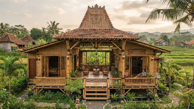 Model rumah bambu yang sederhana tapi bikin betah yang hadirkan nuansa perdesaan desain tradisional semi modern atap joglo